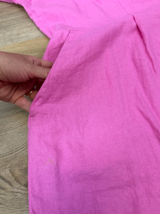 Old Navy Pink Button-Front Puff Sleeve Linen Dress - Picture 6 of 7